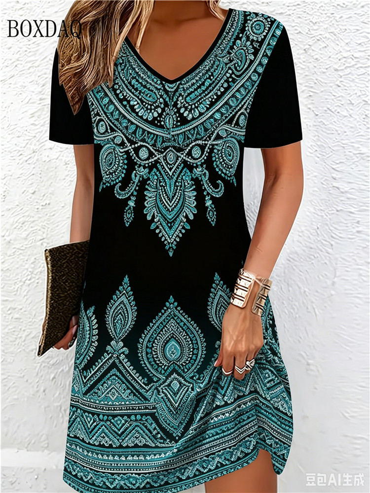 Vintage Ethnic 3D Printed Dres - New Ethnic Fashion 评论和价格